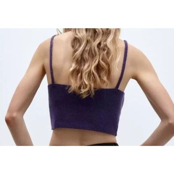Zara 9598/006/603 Women's Sz Small Purple Beaded Knit Wool Blend Crop Top Cami - Picture 7 of 7